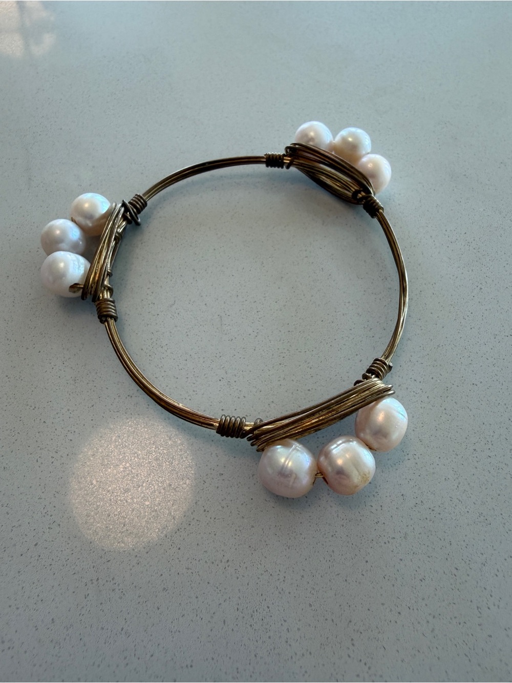 Bourbon and Bowties Pearl Accent Bangle Bracelet - White Pearls